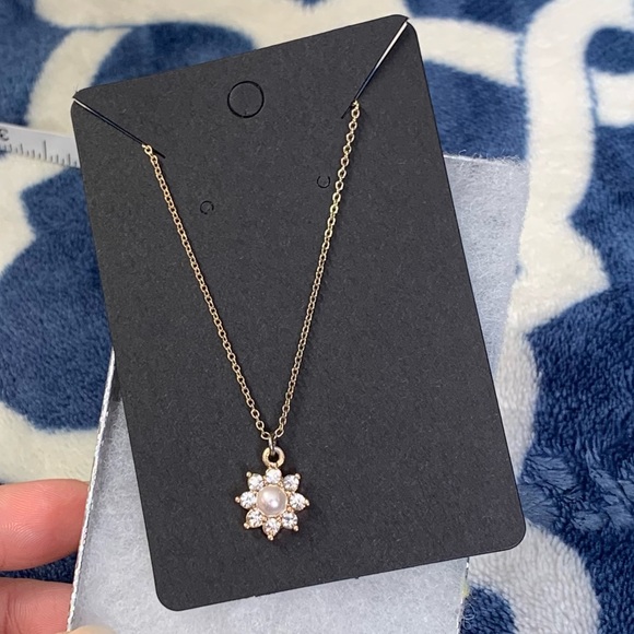 Gold Tone CZ & Faux Pearl Necklace - Picture 6 of 7